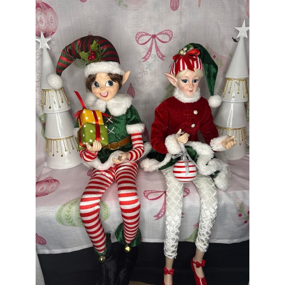 Rachel Zoe Christmas Elf Shelf Sitter Set, Red/White
